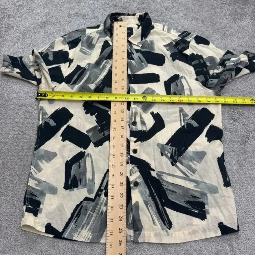 River Island Brush Strokes Abstract Print Button Down Shirt Mens Small Cotton